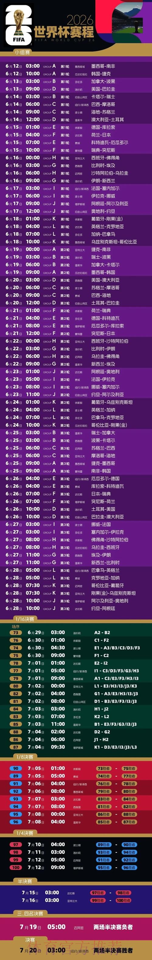 2026世界杯赛程实时更新最新时间表怎么看